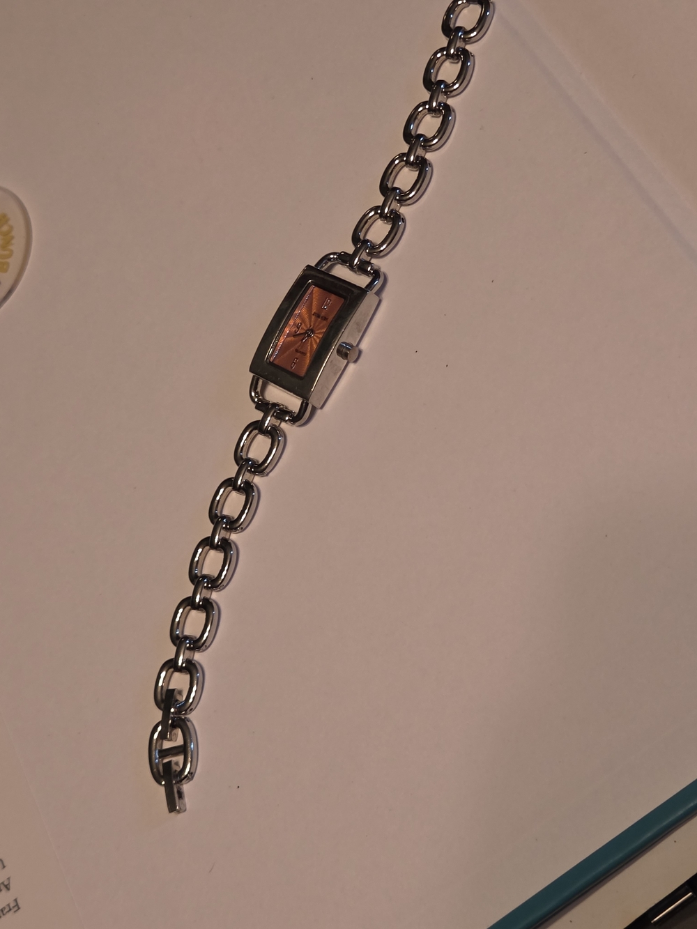 Silver Link Bracelet Watch with Copper Dial